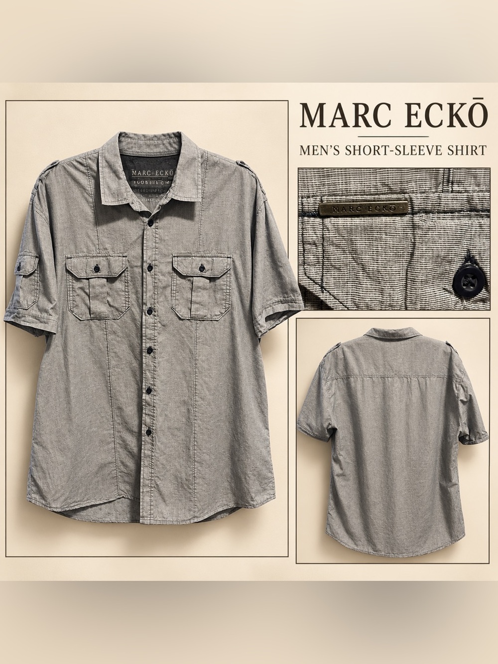 Marc Ecko Cut & Sew Men’s Gray Short-Sleeve Button-Up Tall Fit Shirt